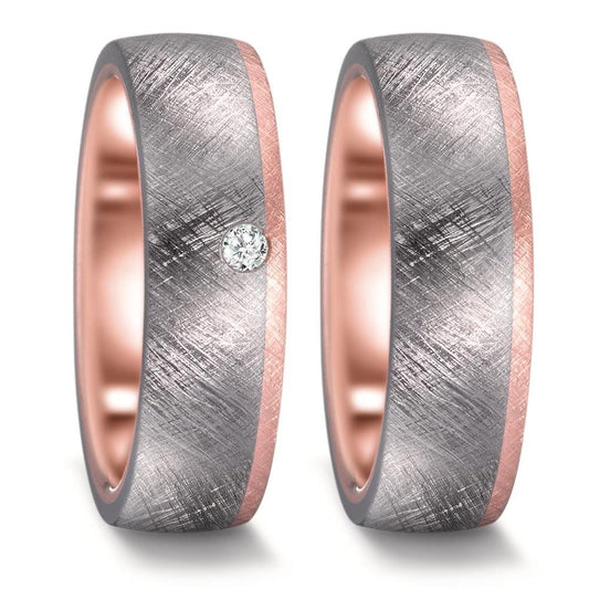 Wedding Ring Tantal 999, 14k Rose Gold Diamond 0.03 ct, w-si