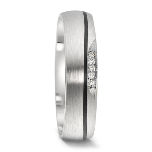 Wedding Ring 14k White Gold, Carbon Diamond 0.025 ct, 5 Stones, w-si