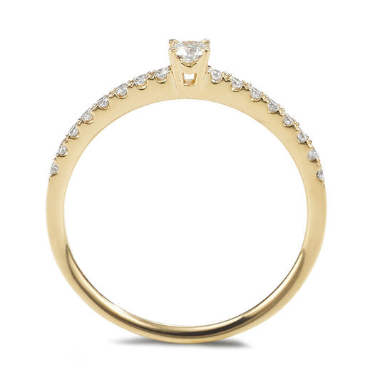 Solitaire ring 18k Yellow Gold Diamond 0.25 ct, 17 Stones, w-si