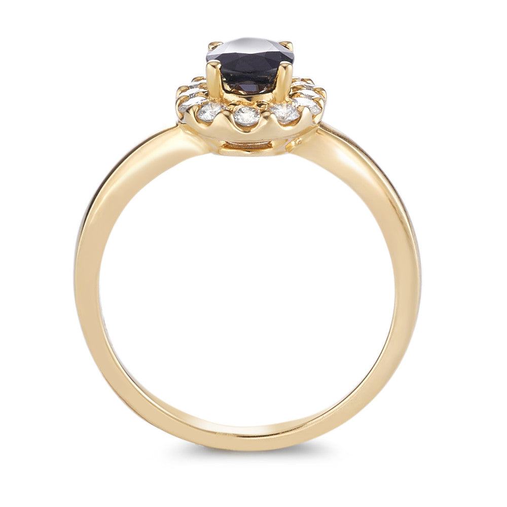 Ring 18k Yellow Gold Sapphire 0.94 ct, Diamond 0.40 ct, 12 Stones, brilliant, w-si