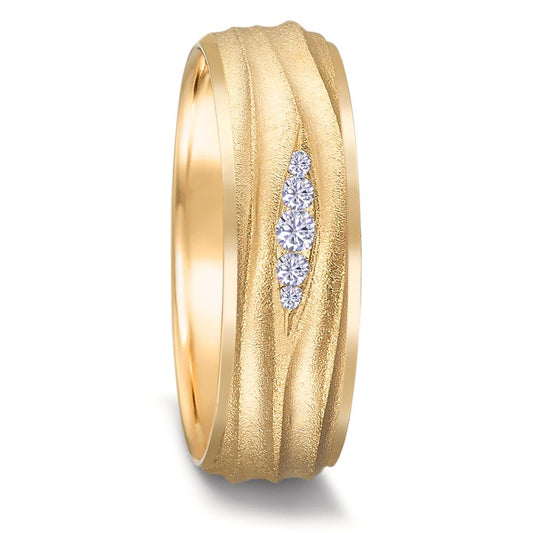 Wedding Ring 18k Yellow Gold Diamond 0.077 ct, 5 Stones, w-si