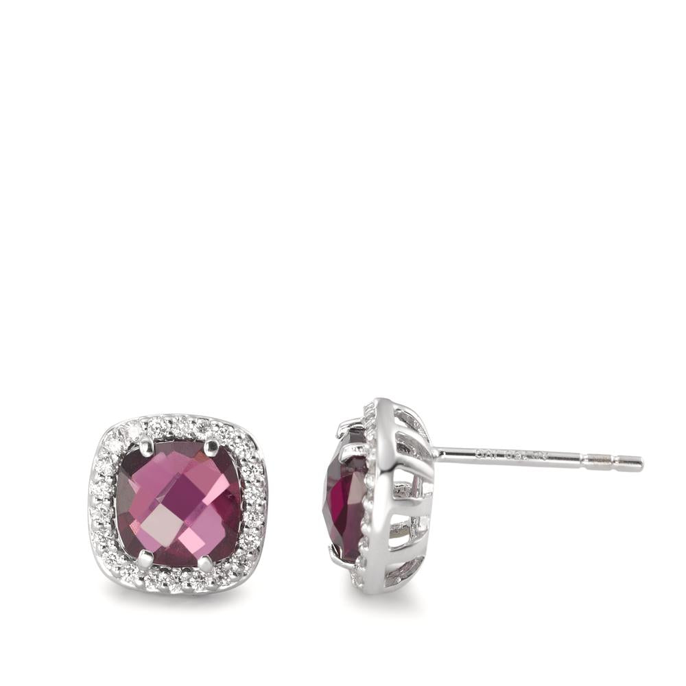 Stud earrings 18k White Gold Rhodolite Ø9 mm