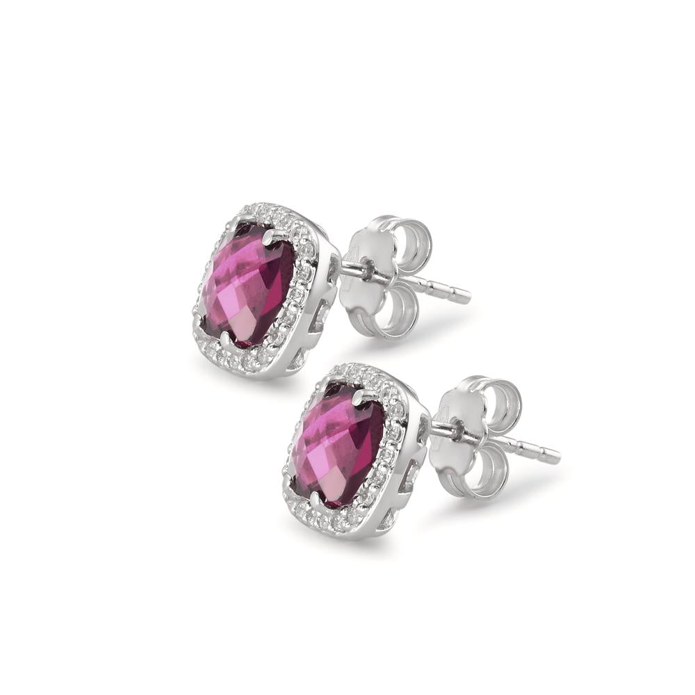 Stud earrings 18k White Gold Rhodolite Ø9 mm
