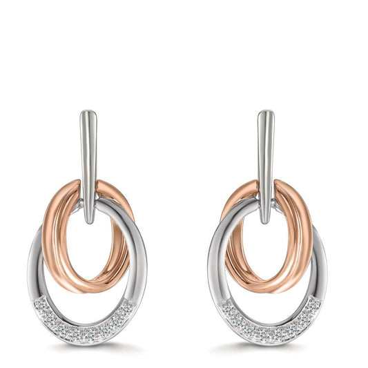 Drop Earrings 18k White Gold, 18k Red Gold Diamond 0.08 ct, 16 Stones, w-si