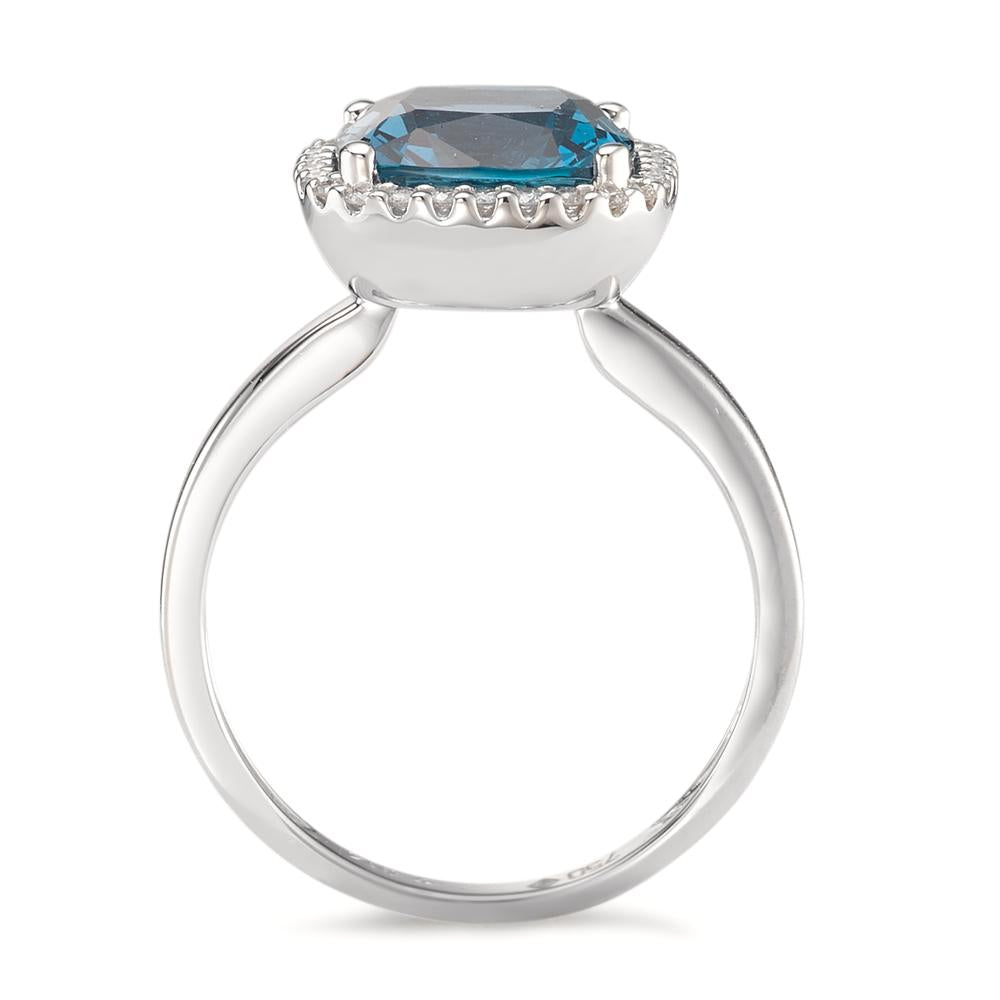 Ring 18k White Gold London Blue Topaz, Diamond 0.14 ct, 28 Stones, brilliant, w-si