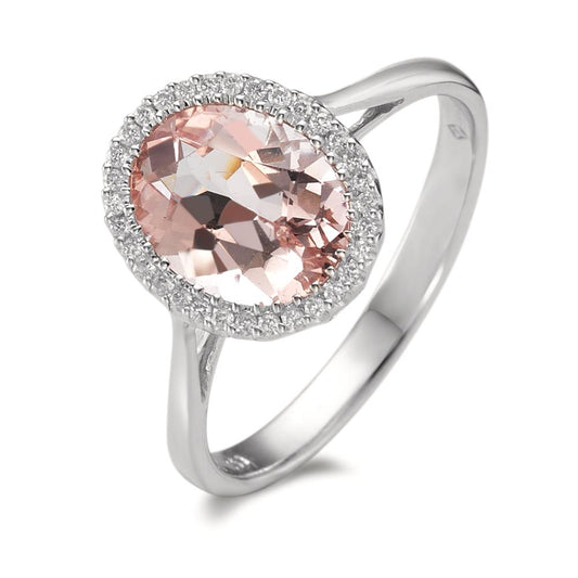Ring 18k White Gold Morganite, Diamond 0.09 ct, 32 Stones, brilliant, w-si