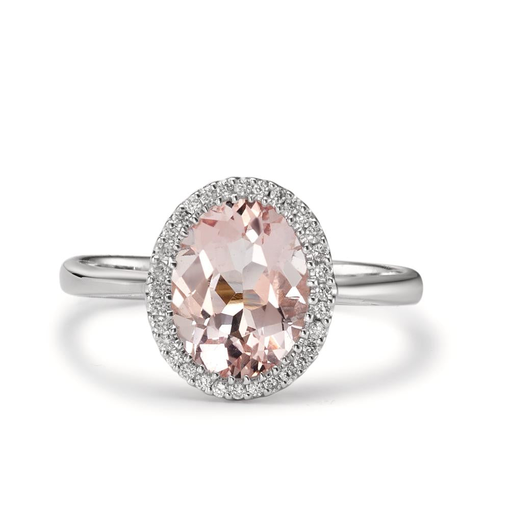 Ring 18k White Gold Morganite, Diamond 0.09 ct, 32 Stones, brilliant, w-si