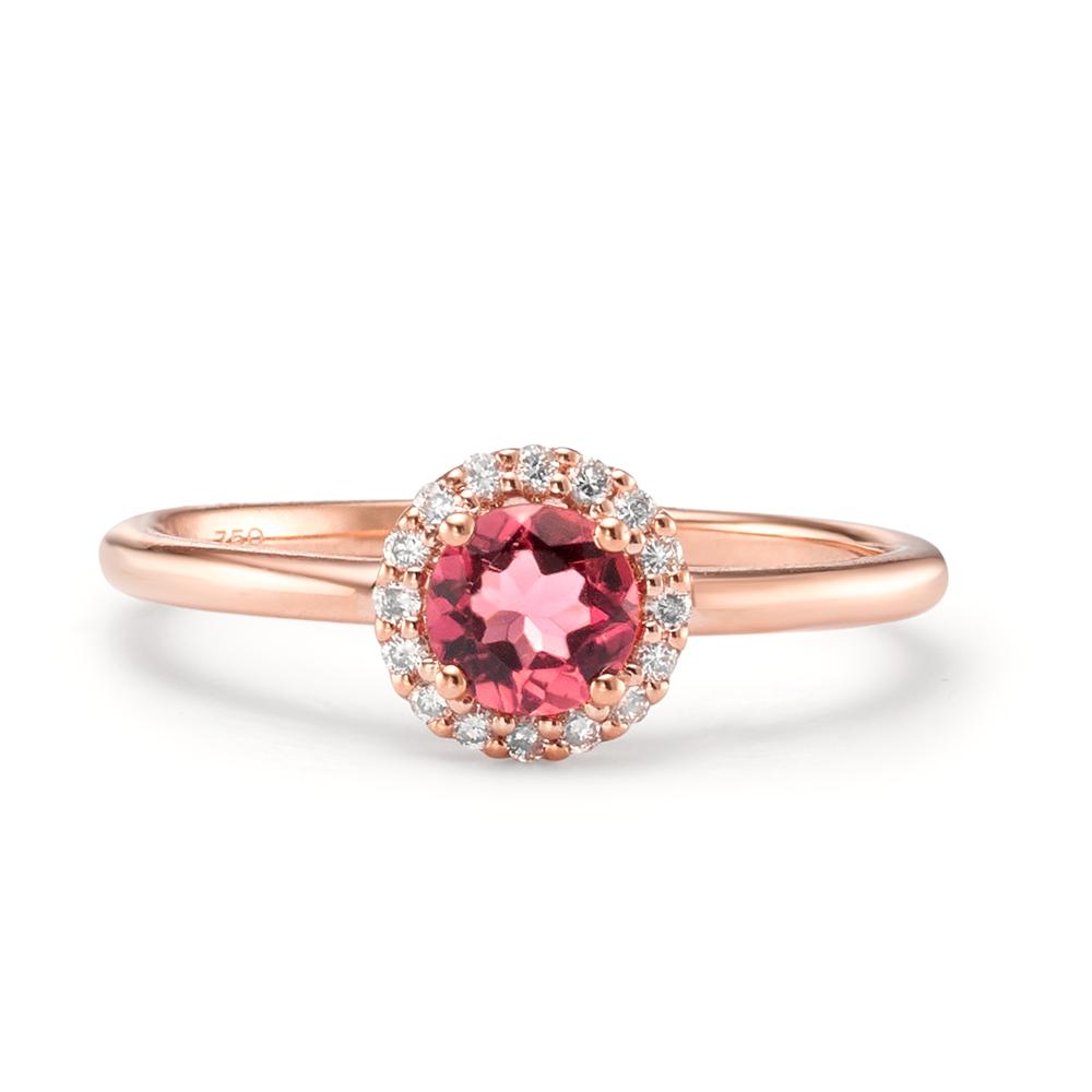 Ring 18k Red Gold Tourmaline, Diamond 0.11 ct, 16 Stones, brilliant, w-si