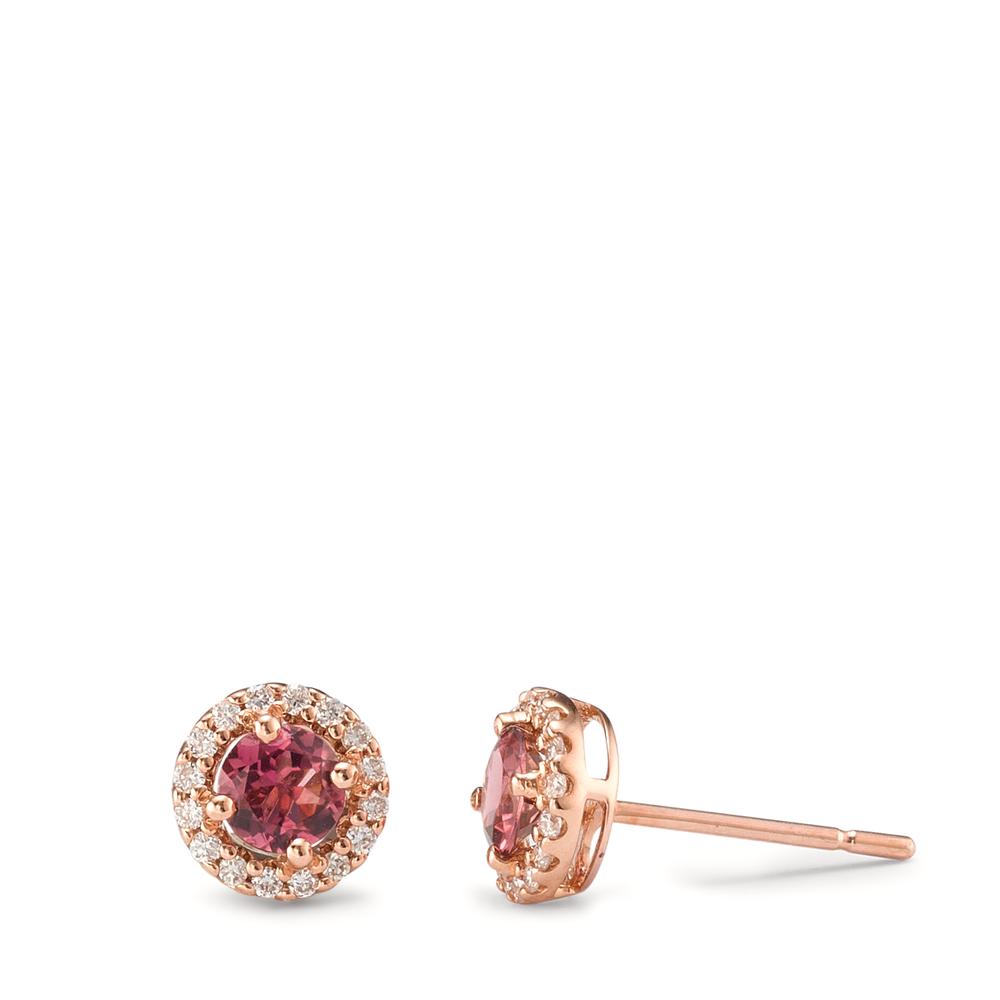 Stud earrings 18k Red Gold Tourmaline 2 Stones, Diamond 0.12 ct, 16 Stones, brilliant, w-si Ø6.5 mm