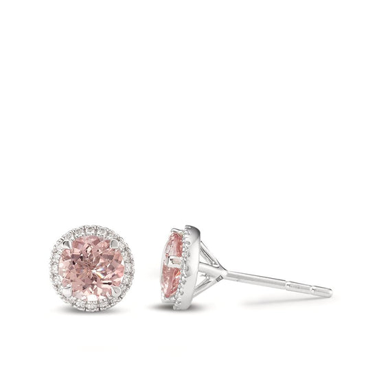 Stud earrings 18k White Gold Morganite, Diamond 0.12 ct, w-si Ø7.5 mm