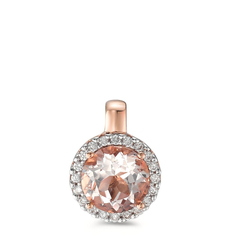 Pendant 18k Red Gold Morganite, Diamond 0.10 ct, 20 Stones, brilliant, w-si Ø9.5 mm