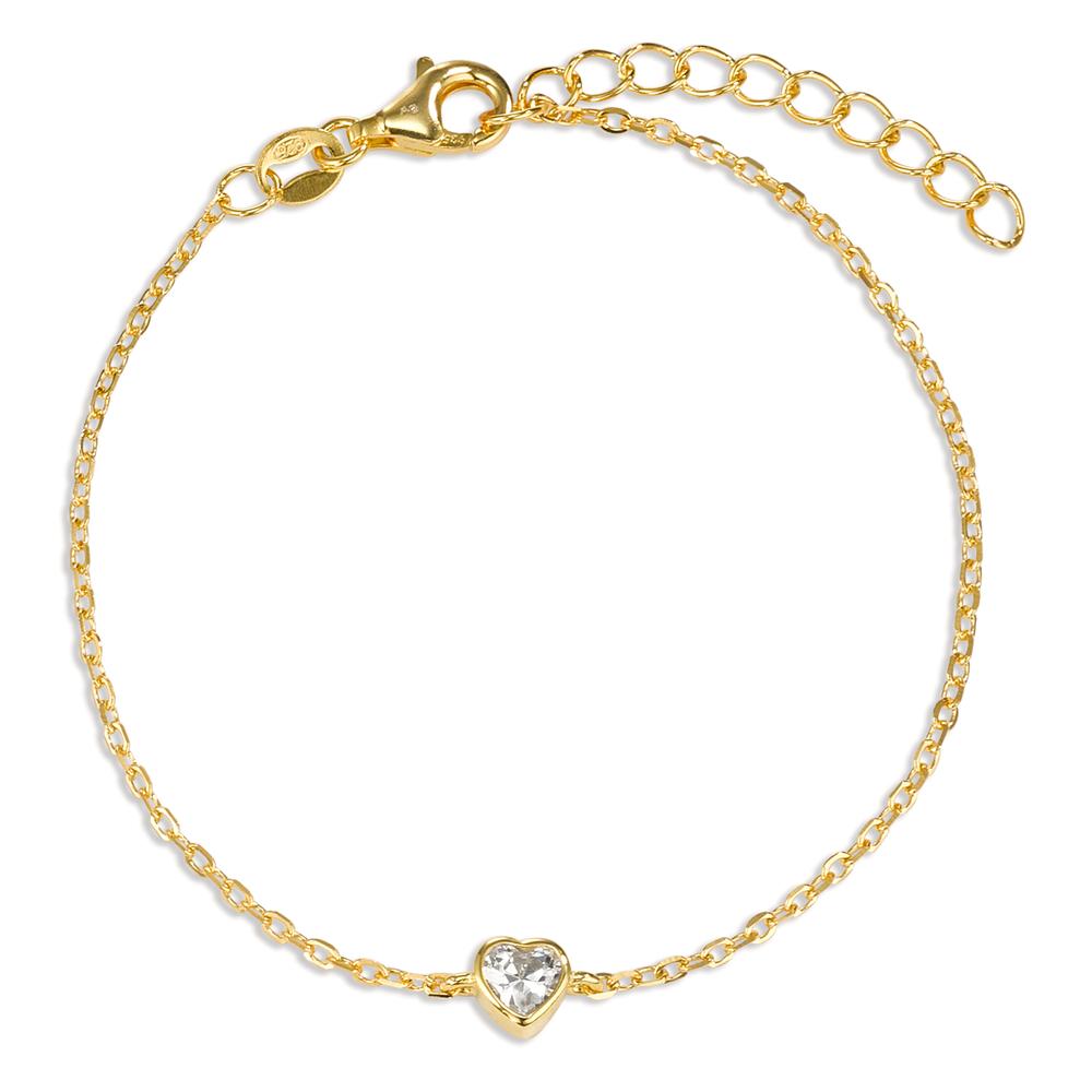 Bracelet Silver Zirconia Yellow Gold plated Heart 16-19 cm