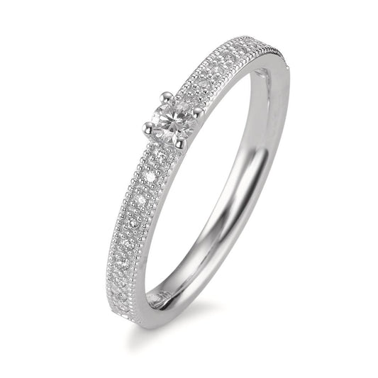 Solitaire ring 18k White Gold Diamond 0.16 ct, 19 Stones, brilliant, w-si