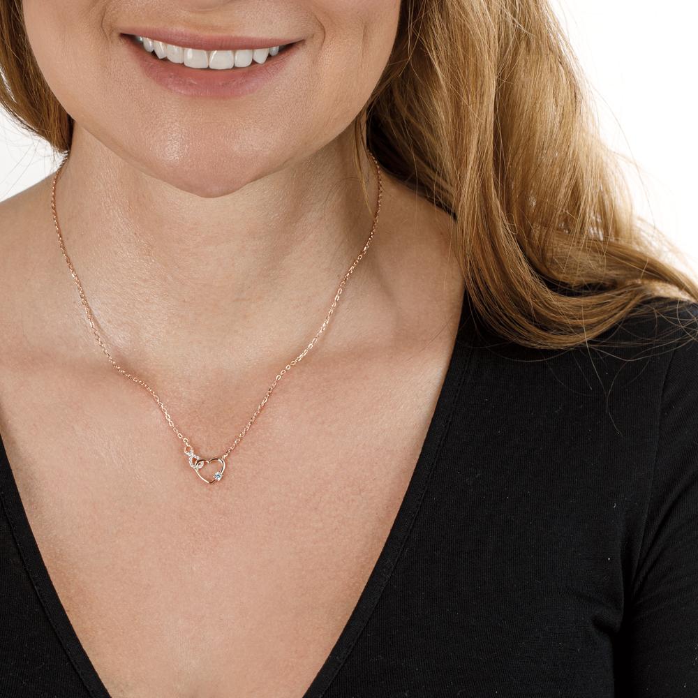 Necklace Silver Zirconia Rose Gold plated Heart 40-45 cm