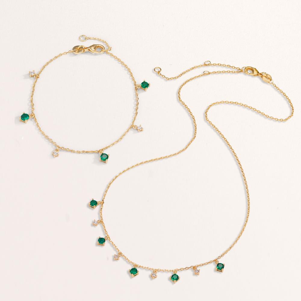Bracelet Bronze Zirconia Green, 6 Stones Gold plated 16-18 cm