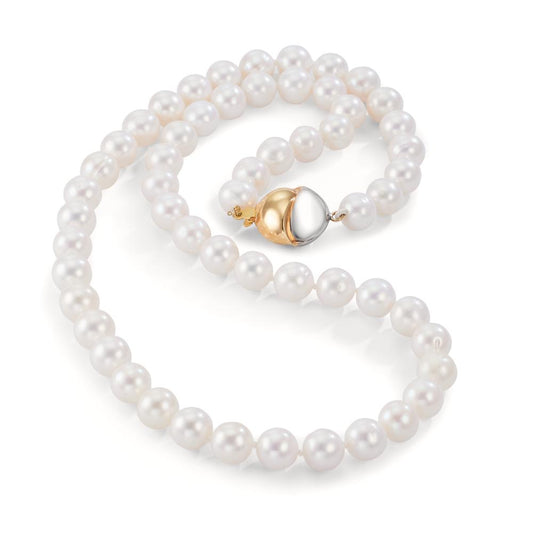 Necklace 18k Yellow Gold, 18k White Gold Freshwater pearl White, 7.5 mm 47 cm
