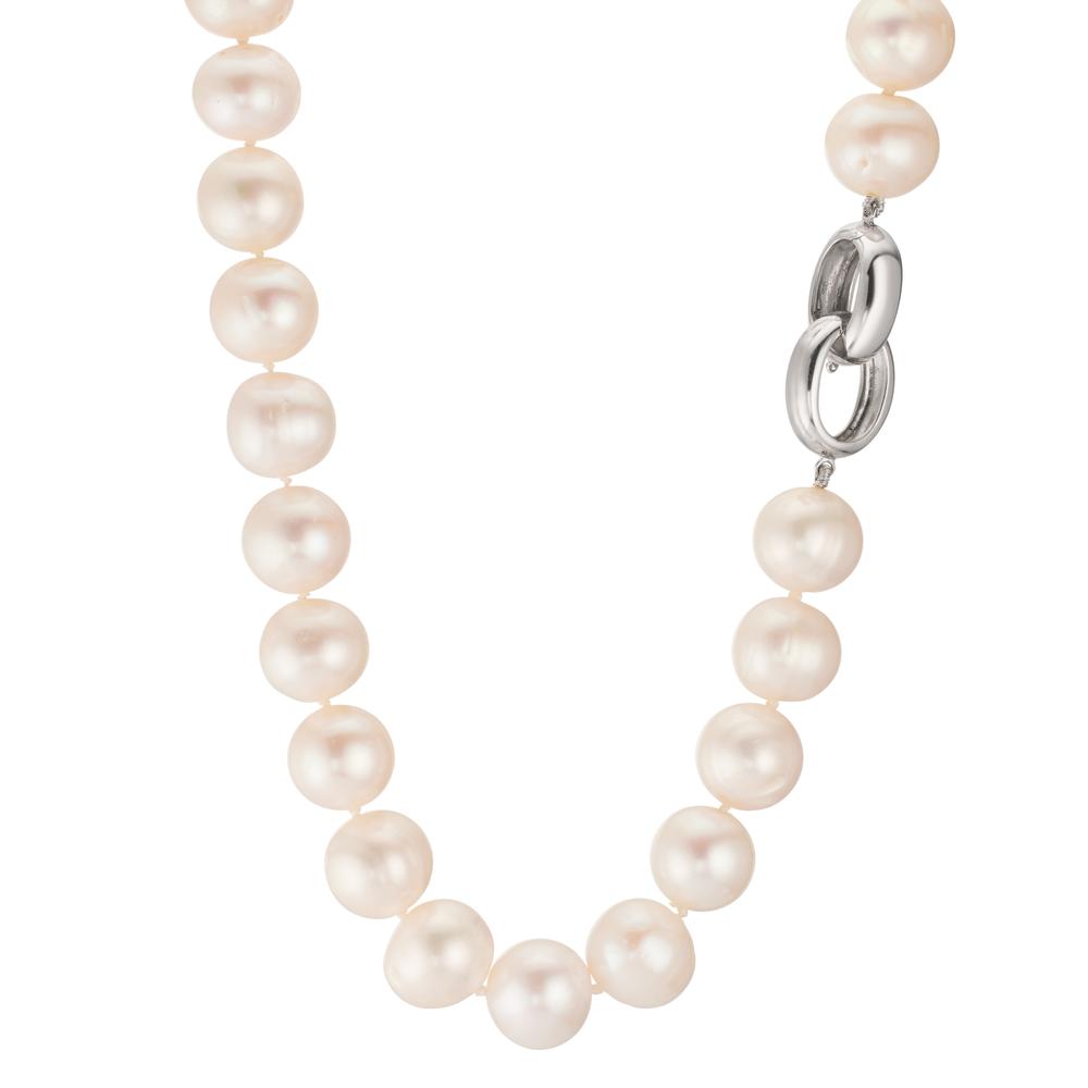 Necklace Silver Rhodium plated Freshwater pearl White, 12 mm 50 cm