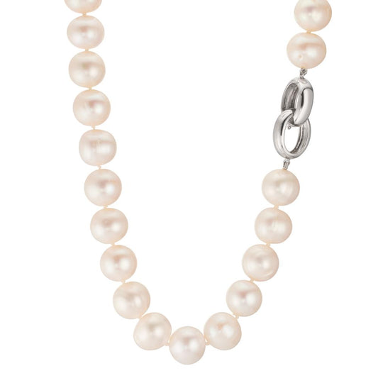 Necklace Silver Rhodium plated Freshwater pearl White, 12 mm 50 cm