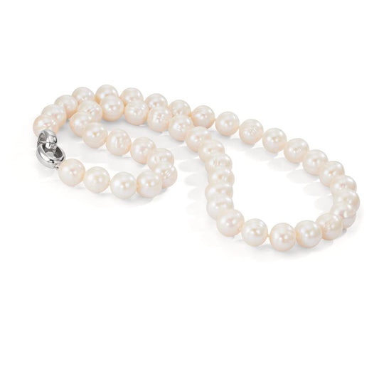 Necklace Silver Rhodium plated Freshwater pearl White, 12 mm 50 cm
