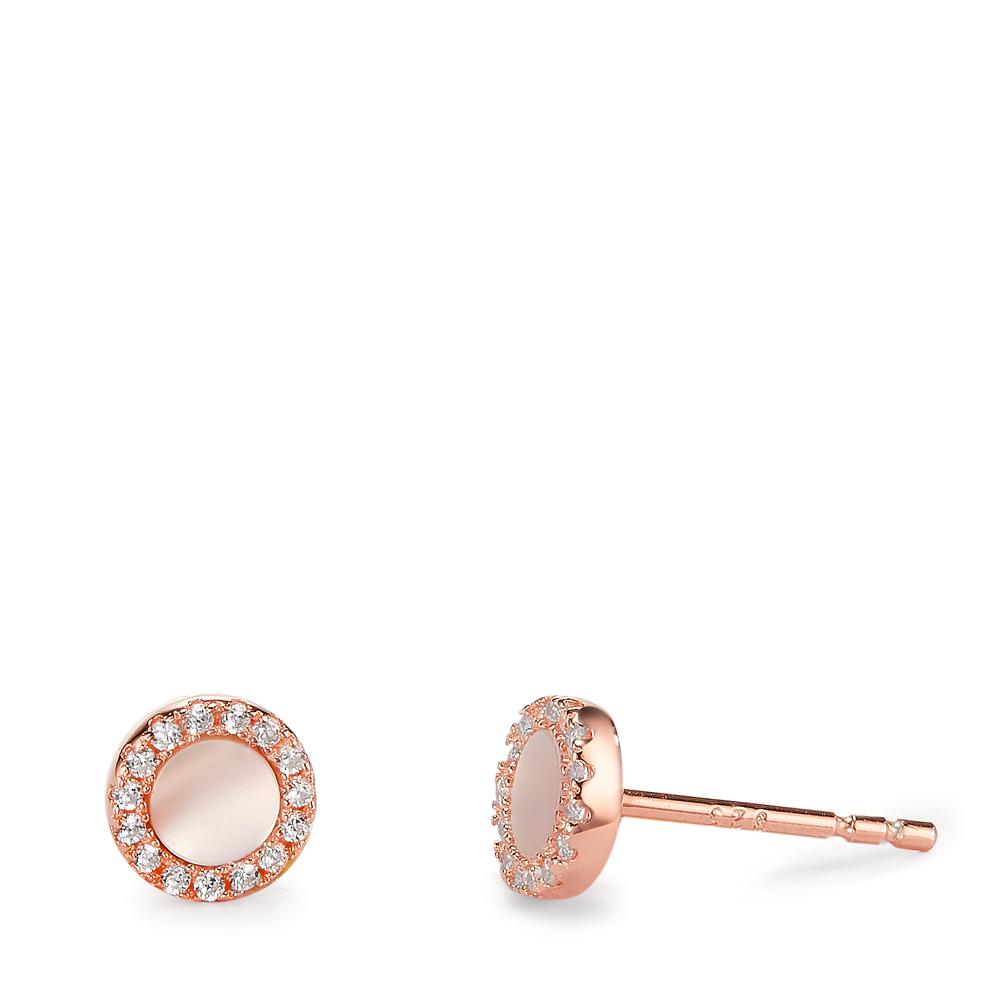 Stud earrings Silver Zirconia Rose Gold plated Mother of pearl White Ø6 mm