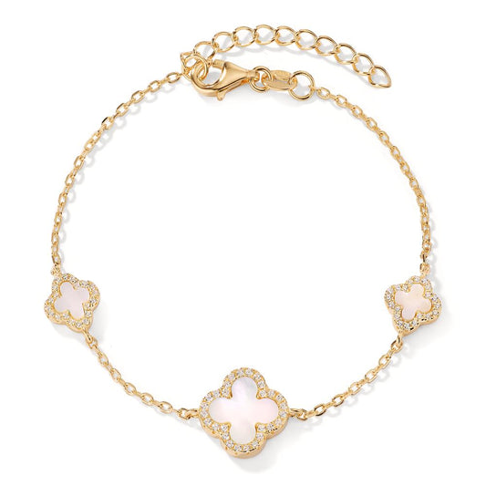 Bracelet Silver Zirconia Yellow Gold plated Mother of pearl White 16-19 cm