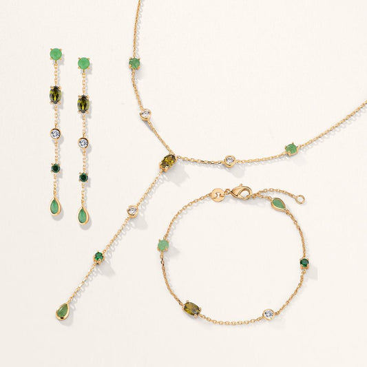 Drop Earrings Bronze Aventurine 10 Stones Gold plated