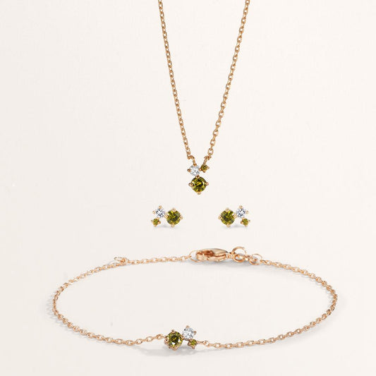 Bracelet Bronze Zirconia Green, 3 Stones 16-18 cm