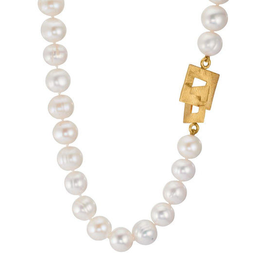 Necklace Silver Yellow Gold plated Freshwater pearl 11-11.5 mm 50 cm