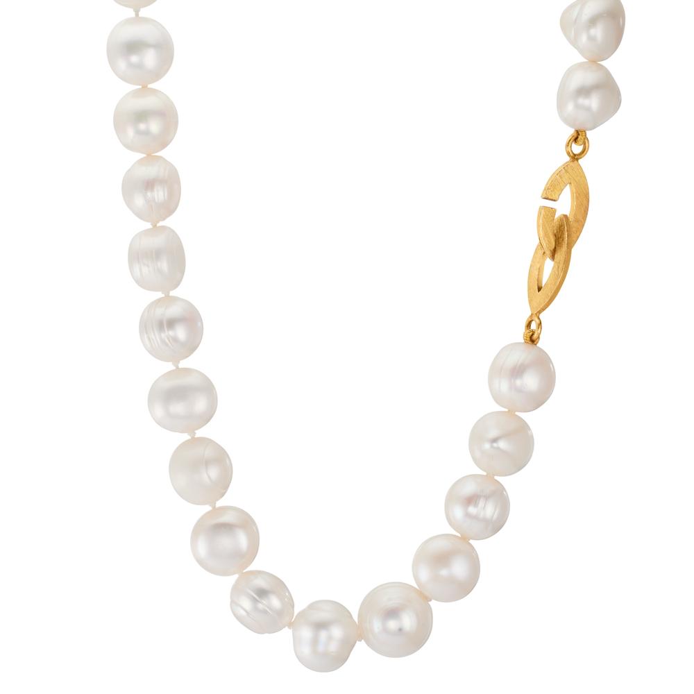Necklace Silver Yellow Gold plated Freshwater pearl, 11 mm 46 cm