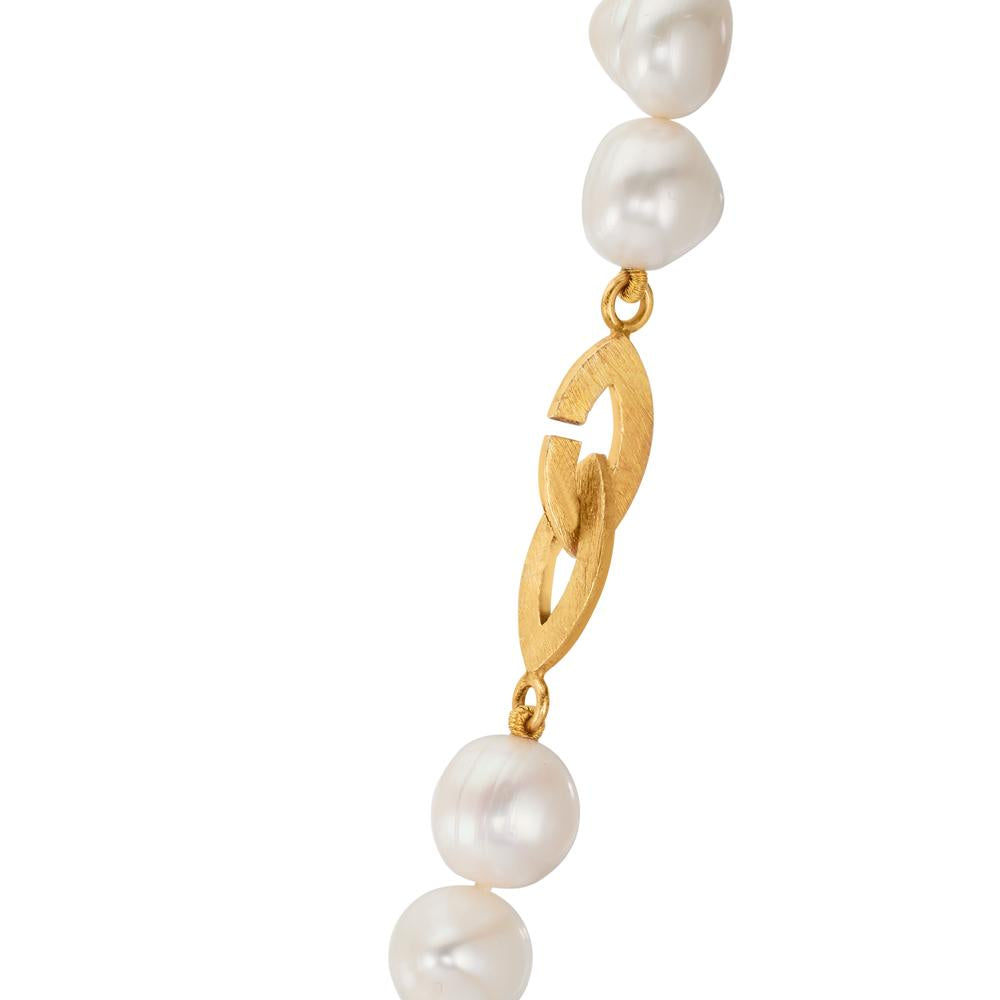 Necklace Silver Yellow Gold plated Freshwater pearl, 11 mm 46 cm