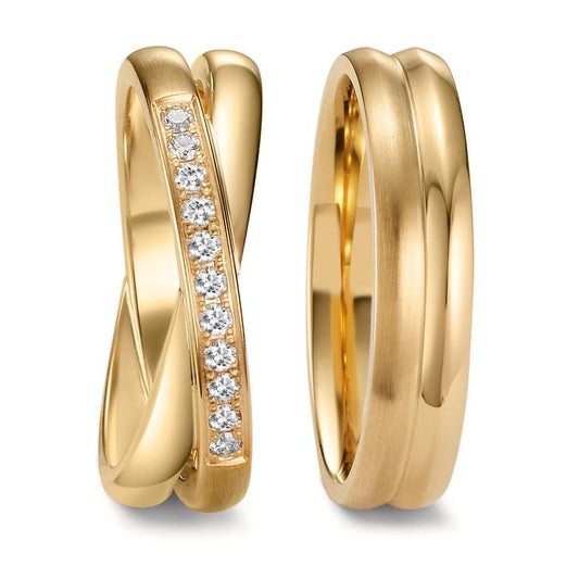 Wedding Ring 18k Yellow Gold Diamond 0.165 ct, 11 Stones, w-si