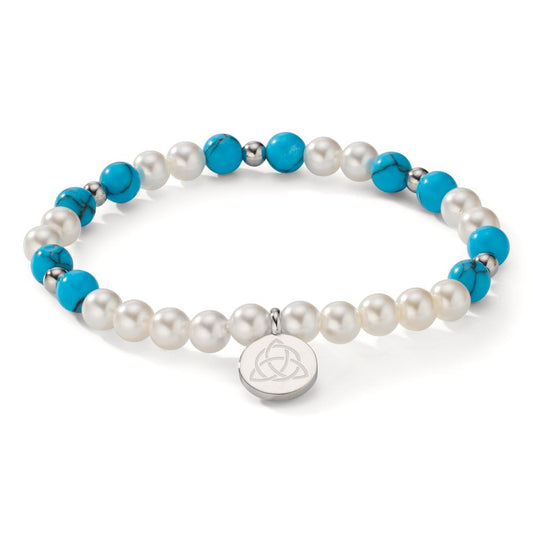 Bracelet Stainless steel Turquoise Shining pearls, 6 mm Celtic 18 cm Ø6 mm