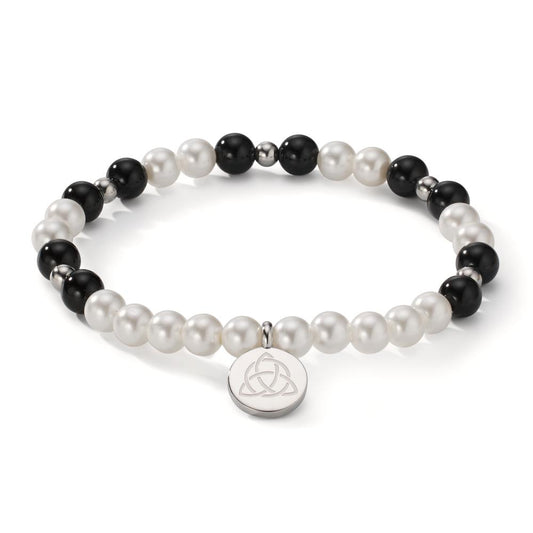 Bracelet Stainless steel Agate Black Shining pearls, 6 mm Celtic 18 cm Ø6 mm
