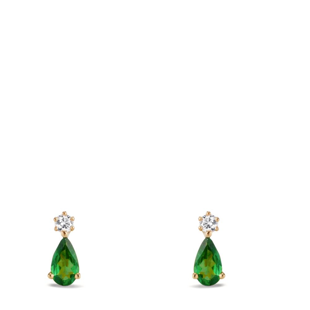 Stud earrings 18k Yellow Gold Garnet Green, 2 Stones, Diamond 0.05 ct, w-si