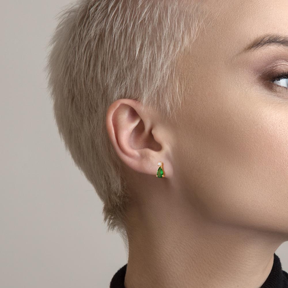 Stud earrings 18k Yellow Gold Garnet Green, 2 Stones, Diamond 0.05 ct, w-si