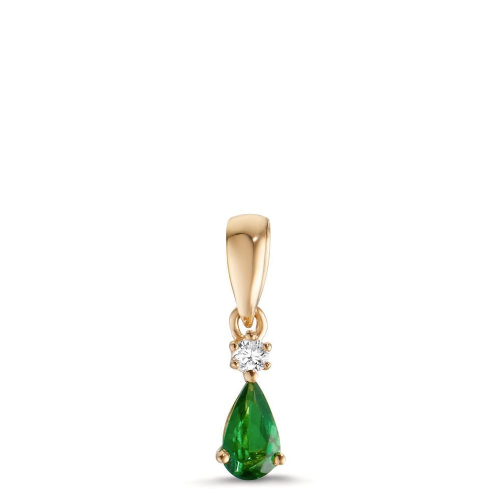 Pendant 18k Yellow Gold Garnet Green, Diamond 0.025 ct, w-si