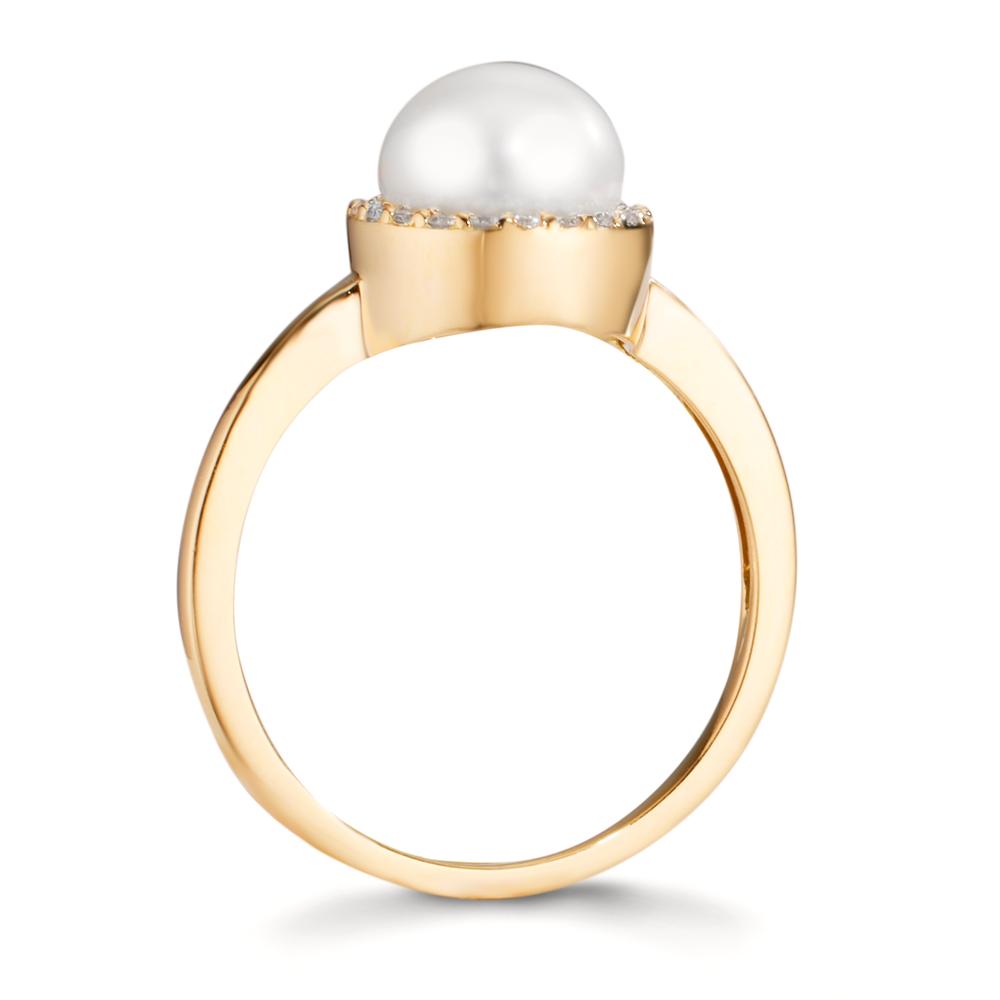 Ring 18k Yellow Gold Diamond 0.125 ct, w-si Freshwater pearl 7-7.5 mm