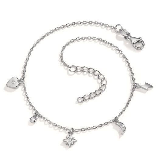 Anklet Silver Zirconia 4 Stones Rhodium plated 22-25 cm