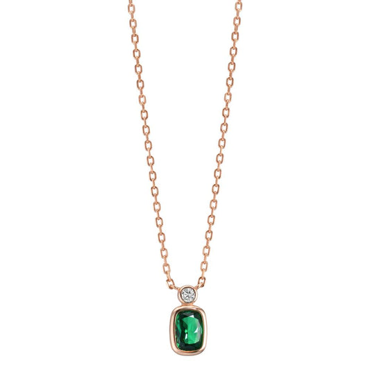 Necklace Silver Zirconia Green, Zirconia White Rose Gold plated 40-45 cm