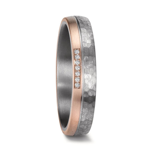 Wedding Ring Tantal 999, 14k Rose Gold Diamond 0.025 ct, 7 Stones, w-si