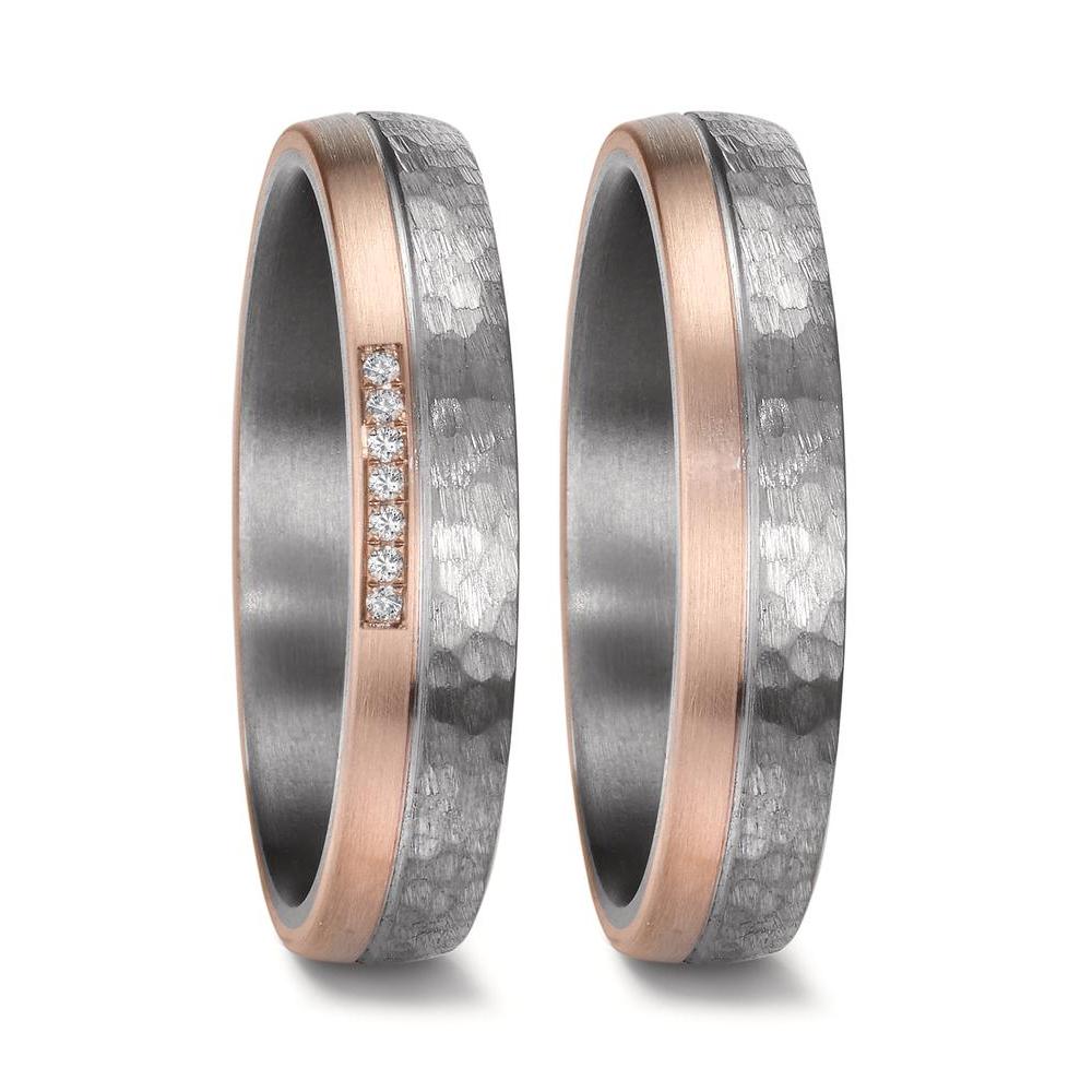 Wedding Ring Tantal 999, 14k Rose Gold Diamond 0.025 ct, 7 Stones, w-si