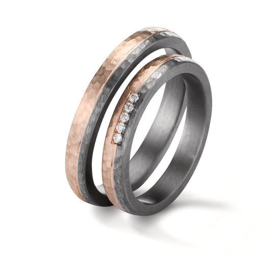 Wedding Ring Tantal 999, 14k Rose Gold Diamond 0.035 ct, w-si