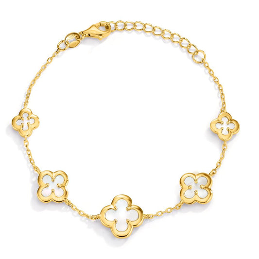 Bracelet Silver Yellow Gold plated Mother of pearl Flower 16-19 cm