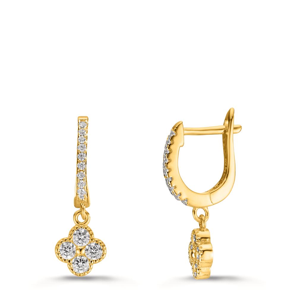Drop Earrings Silver Zirconia Yellow Gold plated Flower