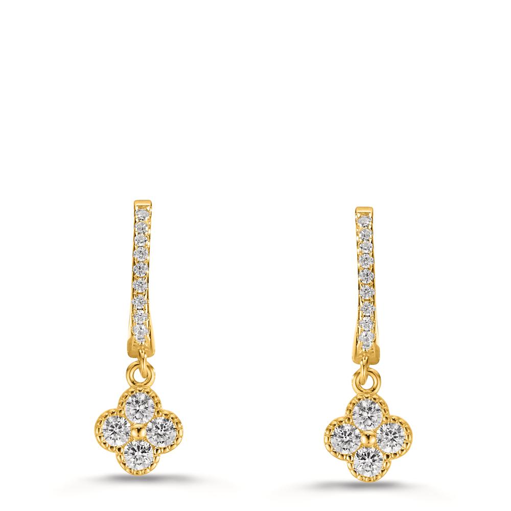 Drop Earrings Silver Zirconia Yellow Gold plated Flower