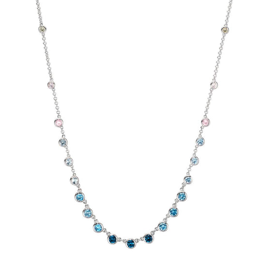 Necklace 18k White Gold Topaz 1.31 ct, 12 Stones, London Blue Topaz 0.41 ct, 3 Stones, Quartz crystal 0.06 ct, 2 Stones, Rose Quartz 0.19 ct, 4 Stones 40-45 cm