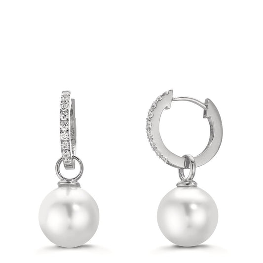 Hinged hoop Silver Zirconia 18 Stones Rhodium plated Shining pearls, 2 Pearls, 10 mm
