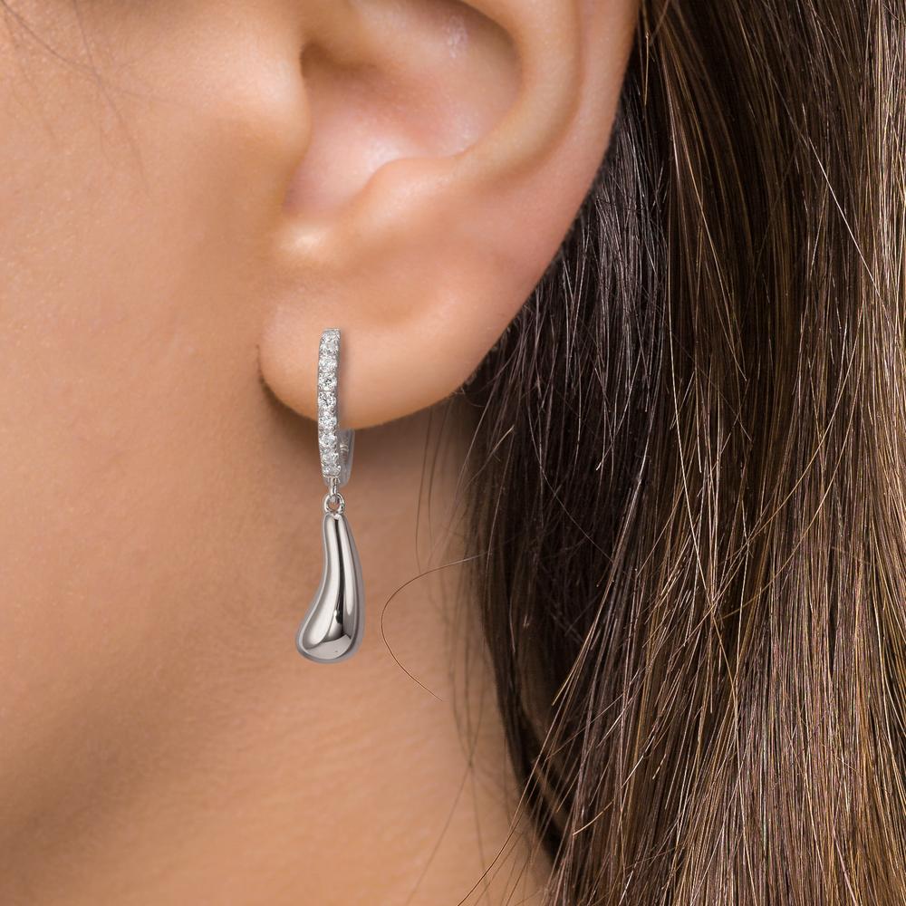 Hinged hoop Silver Zirconia 18 Stones Rhodium plated