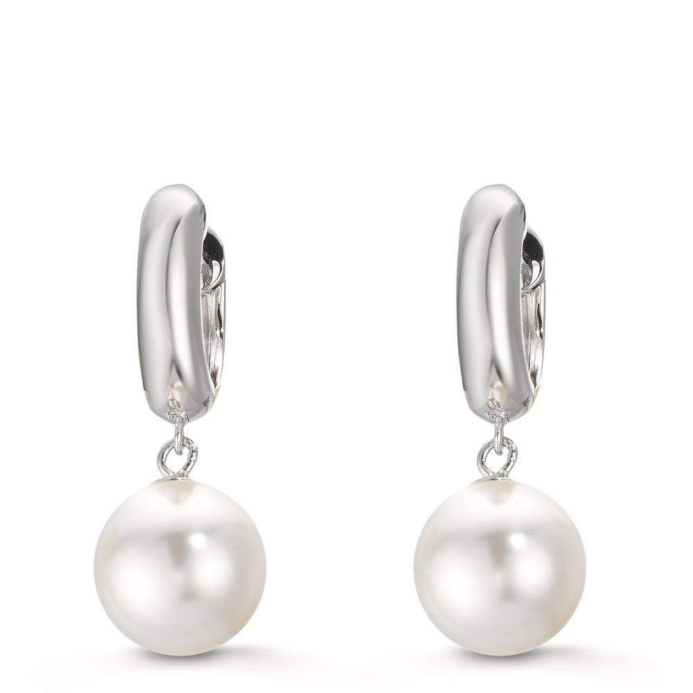 Hinged hoop Silver Rhodium plated Shining pearls, 2 Pearls, 10 mm