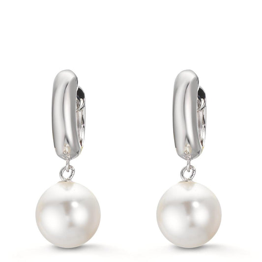 Hinged hoop Silver Rhodium plated Shining pearls, 2 Pearls, 10 mm